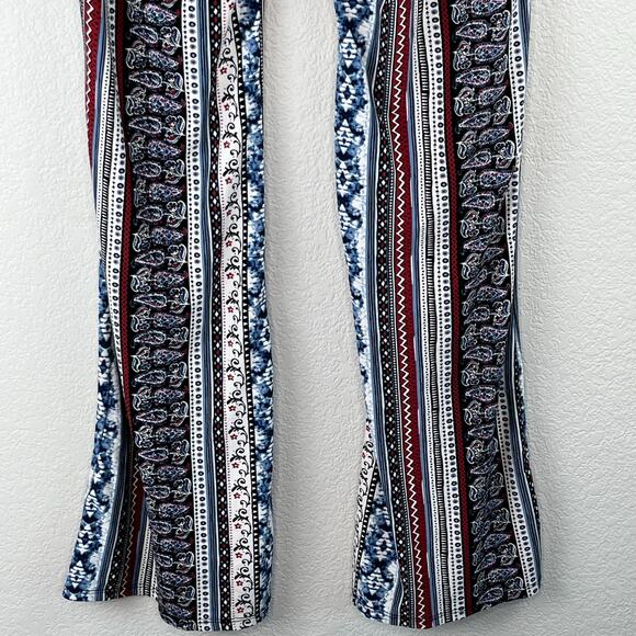 Blu Planet Blue White Floral Stripe Mid Rise Flared T-Shirt Legging Pants XS/SM - Picture 8 of 10